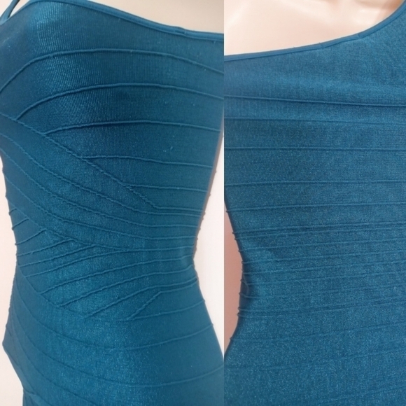Bebe One Shoulder Bodycon Dress Aqua Knit Small - Picture 4 of 11